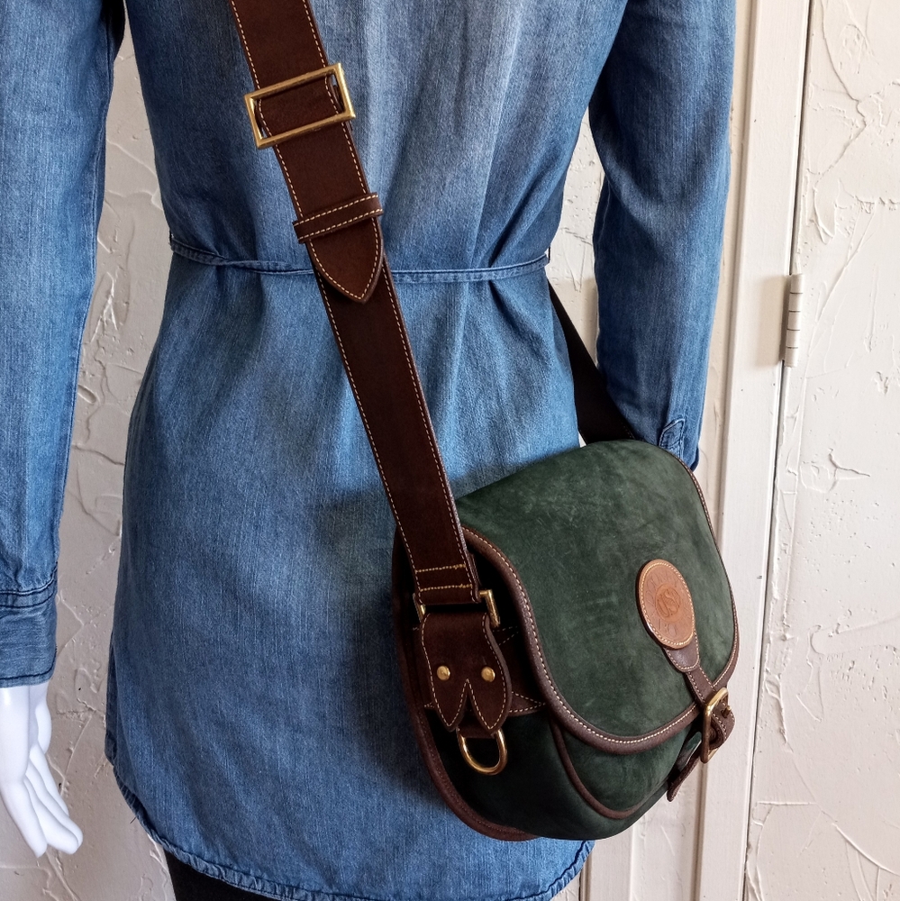 Dooney & Bourke 1995, N509 Large Green Nubuck Saddle Bag